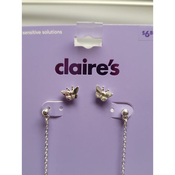 Claires Silver Earrings Daisy Butterfly Stud Drop Earring Girls Womens Jewelry - Picture 5 of 5